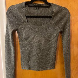 NWOT House of Harlow 1960 Metallic Knit Corset Sweater